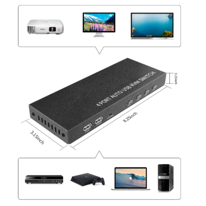 Commutateur KVM HDMI 4 entrées 1 sortie 4K 30 Hz avec contrôleur de bureau MT-HK401